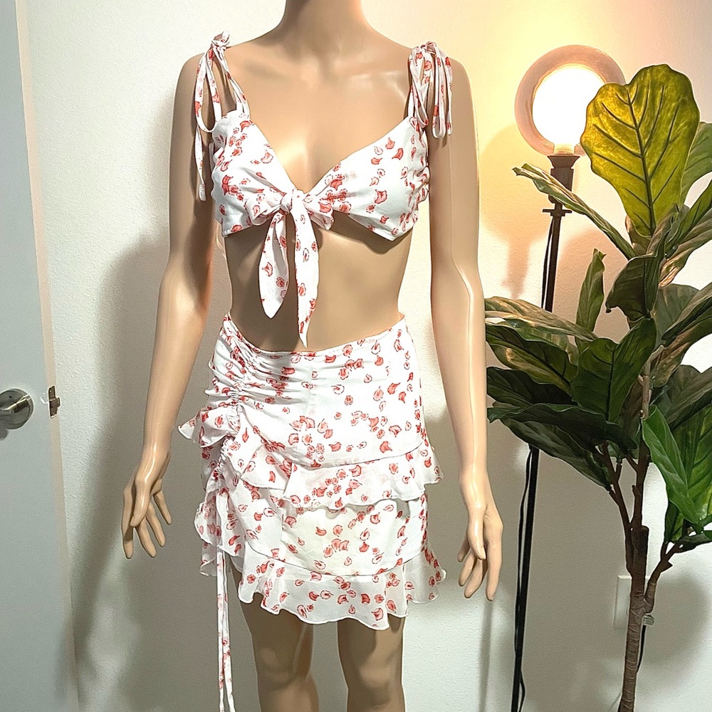 Floral White &Pink Two-Piece Set